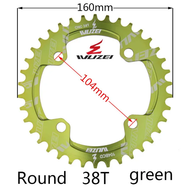 Green 38T Round Одна узкая ширина система скорости Crown 104 Bcd 1 Rodada 38 36 34 32 T Mtb 9 10 11 S 1*11 крест кольцо - Цвет: Green 38T Round