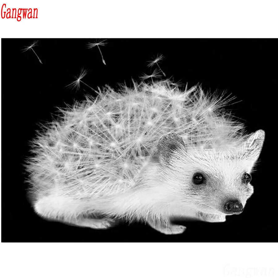 

diamond painting Hedgehog pattern Cross Stitch full Square round drill embroidery Rhinestone mosaic white black art decoration