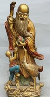 song voge gem s2160 24 chinese bronze gild painting stand god longevity crane boy wealth statue