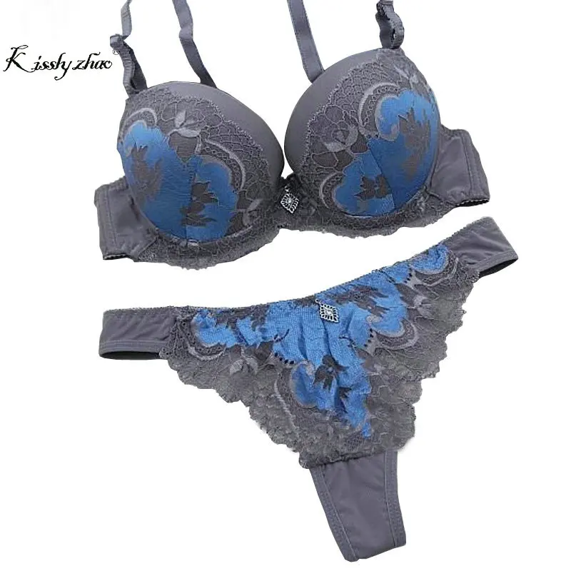 Lace ABC thongs women bra set Sexy Black red hollow out underwear panty set lady intimates bralette Push up bra brief set