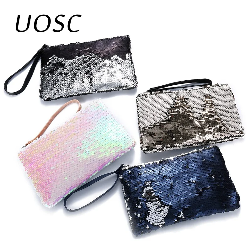 UOSC, Женский кошелек для девушек, блестящая Русалка, косметическая сумка из пайеток Кошелек для монет и карт, дорожный кейс для косметики, сумка для хранения на молнии
