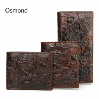 osmond vintage genuine leather mens wallets brand unique design chinese dragon pattern male folding long short purse cardholder