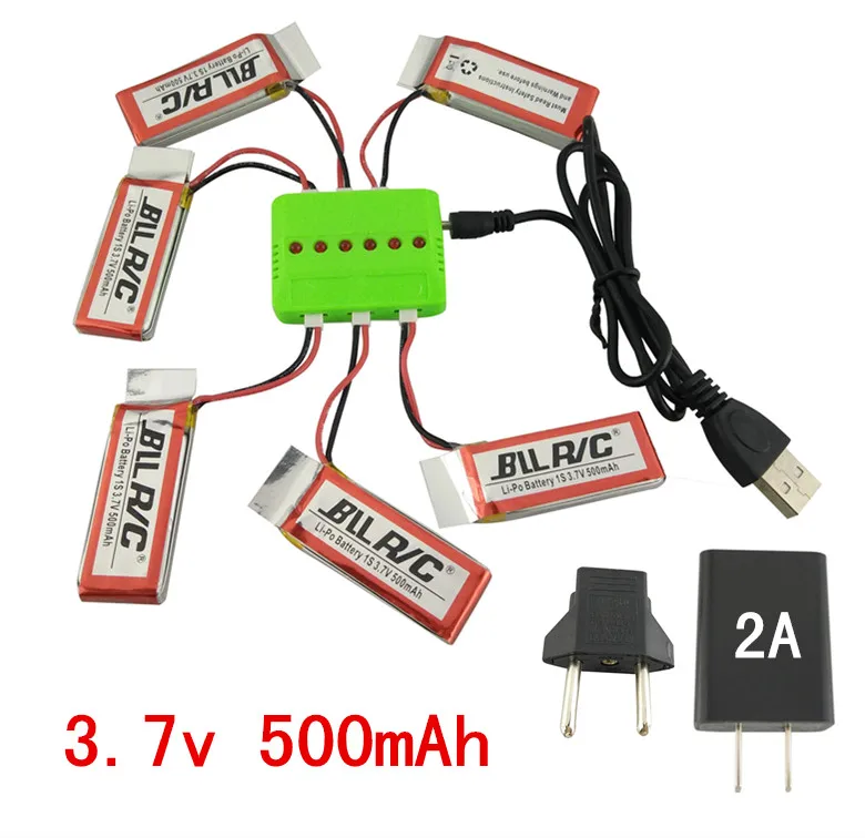 

Helicopter lithium battery 6PCS 3.7V 500mah and 6-in-1 charger hubsan X4 H107 H107C/D SYMA X5C X5SW aircraft spare parts