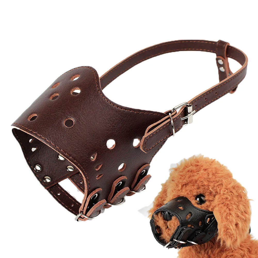 2018 TOP FASHION Prevent Bite Mask Adjustable Leather Cage Muzzle For Dog 0504 | Дом и сад
