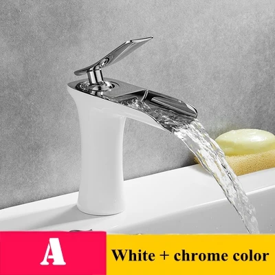 White chrome short Ванная комната латунный кран для раковины хромированный белый кран повышенный белый запеченный с золотой отделкой горячей холодной воды смеситель AL7133 - Цвет: White chrome short