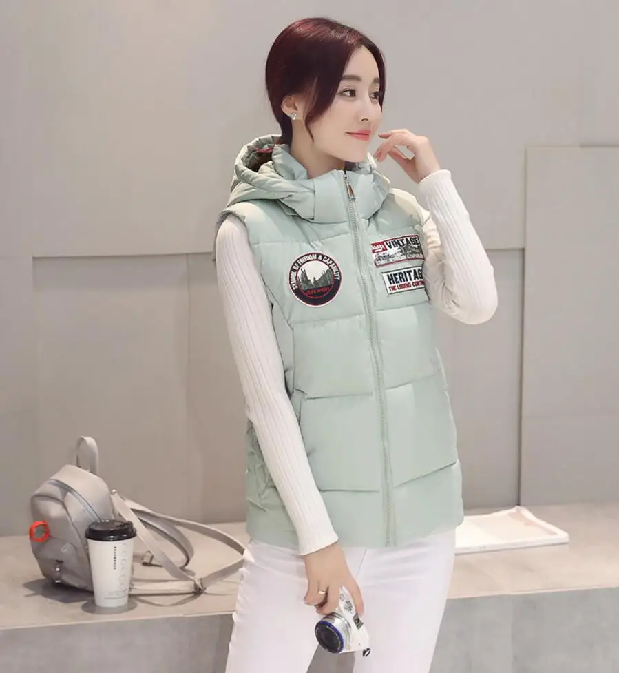 bean green Orwindny Colete Feminino жилет осень зима Модный хлопковый жилет Женская Лоскутная куртка без рукавов Повседневная куртка с капюшоном - Цвет: bean green