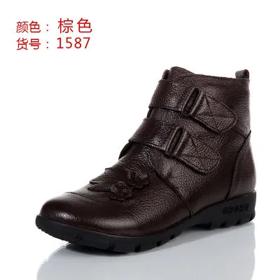 1587 brown Большие размеры(35-43), осенне-зимняя обувь женские зимние ботинки из натуральной кожи на плоской подошве г. Модные ботильоны женская теплая обувь женские ботинки - Цвет: 1587 brown