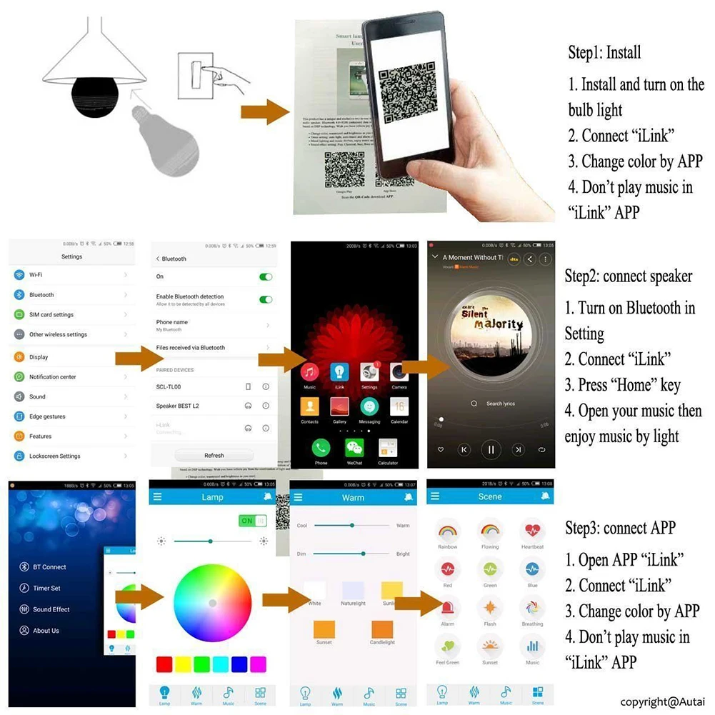 &quotУмная лампа RGB&quot Bluetooth 4 0 аудио колонки лампы с регулируемой яркостью E27 LED