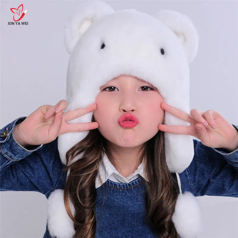 Winter Real Fur Kid Rabbit Fur Hat 2018 Children Fashion Warm Fur Girls Boys Hats Russia Ear Muffs Hat New Listing L#175