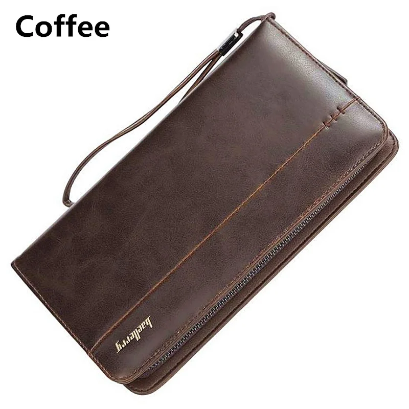 Coffee Многофункциональные мужские кожаные кошельки Мужская сумка-клатч на замке Кошельки для монет держатель для карт Baellerry модный телефон карман Carteira - Цвет: Coffee