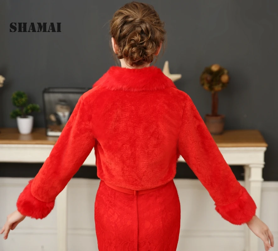 

SHAMAI Free Shipping 2020 New In Stock Long Sleeves Faux Fur Ivory Wedding Jackets Bridal Wrap Wedding Bolero