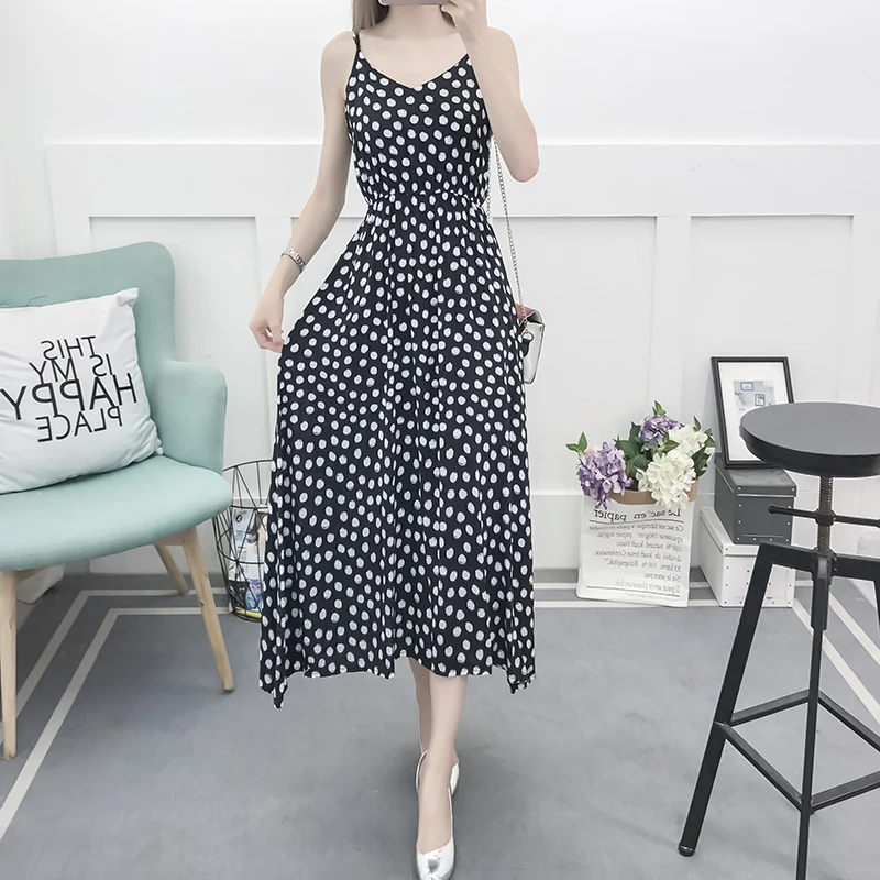 Летнее женское платье на бретельках Boho хлопковое пляжное без рукавов с цветами