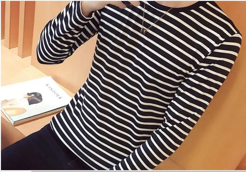 2019 Men T Shirt Fashion Long Sleeve Slim Fit Striped Tops Black White O-Neck Male T-Shirt Tee Plus Size Tshirt Homme | Мужская одежда