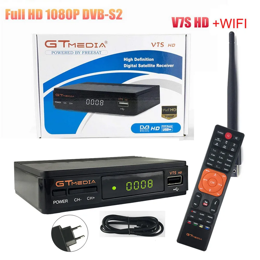 Горячий V7S HD DVBS2 спутниковый ресивер цифровой преобразователь 1080p Поддержка Wi-Fi антенна с USB пульт дистанционного управления дропшиппинг