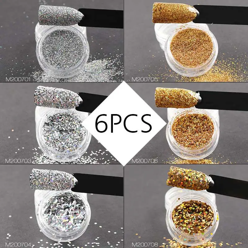 6PCS-03 Розалинд ногти аксессуары: гель голографический лак хром пигмент световой пудра с пайетками блестящее маникюрный набор блесток - Цвет: 6PCS-03