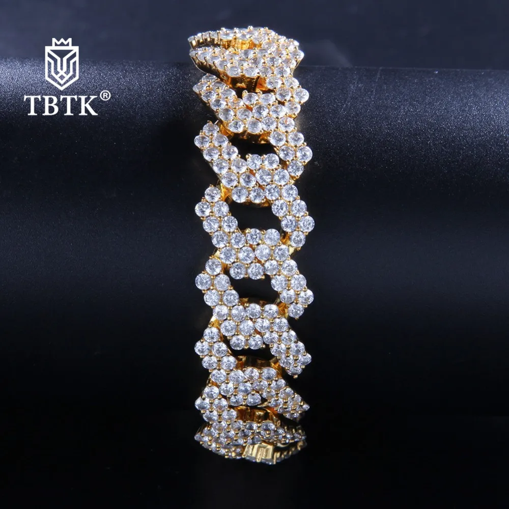

TBTK Miami Geometry Hexagon Copper Paved Full of Zircon Bracelet Bling Crystal Man Bracelet Fold Over Clasp Beautiful Bracelet