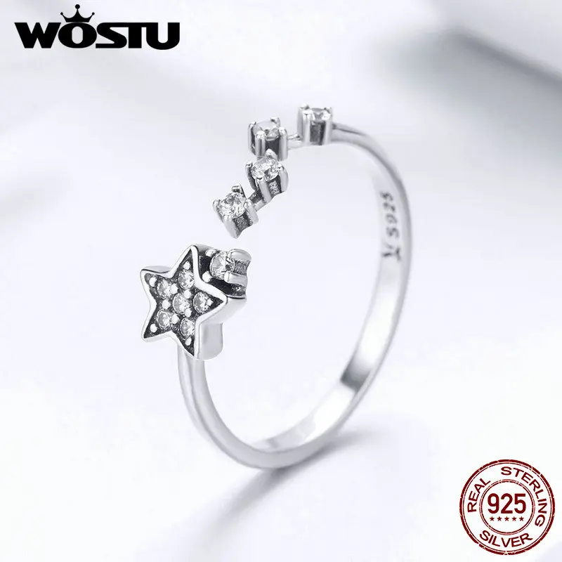 WOSTU Аутентичные 925 пробы серебро стекируемые звезды элегантность палец кольцо для Для женщин Серебряные украшения на свадьбу, годовщину подарок DXR440