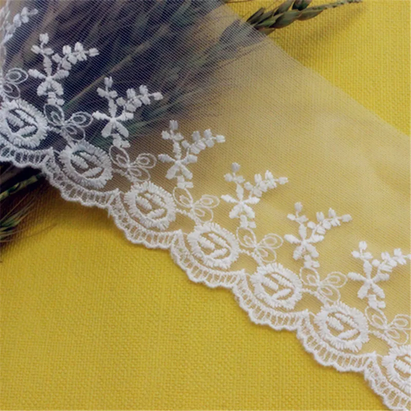 

Lace Trim 20 yard Ivory Rayon Gauze Mesh Tulle Embroidered Tapes Lace Fabric Ribbon 8.5cm 3.3" wide 104412QL4K88