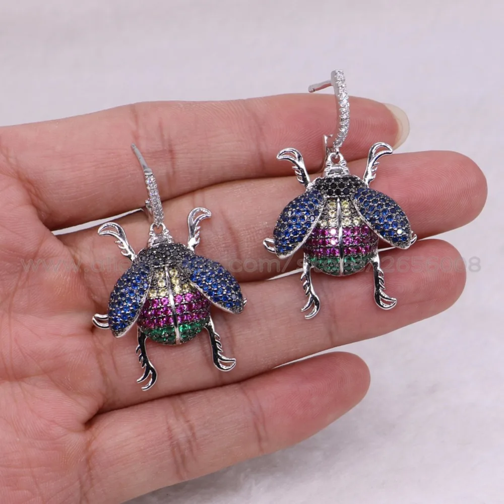 Серьги-жуки насекомые Micro pave высококачественные серьги с кубическим цирконием