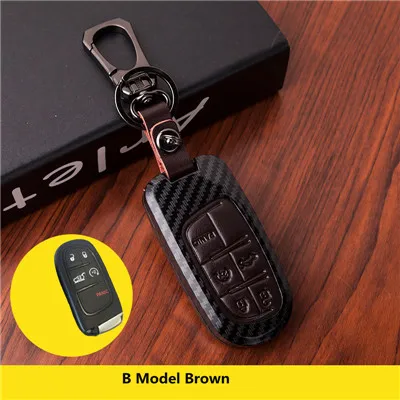 B Model Brown Чехол для автомобильного ключа из углеродного волокна для Fiat Dodge charger Дротика Challenger Durango Jeep Chrysler 300C Grand Cherokee Compass - Название цвета: B Model Brown