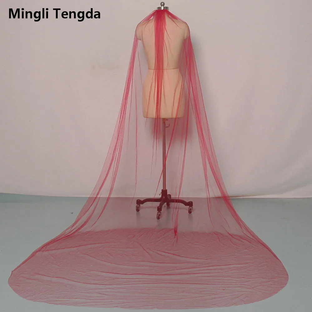 Красная фата катетер Mingli Tengda однослойная черная свадебная вуаль с гребнем длиной