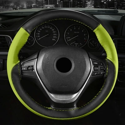 Green Thread DIY автомобиля оплетка на руль покрытие мягкие волокна кожи Оплетка на руль автомобиля протектор шить цвет - Название цвета: Green Thread