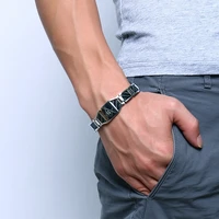 man bracelet black stainless steel mens bracelet with carbon fiber inlay masonic logo fashion jewelry