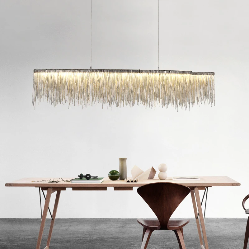 

Aluminum Tassel Rectangular Pendant light Living Room Dining Room Home Modern Luxury Simple European Style Led Office