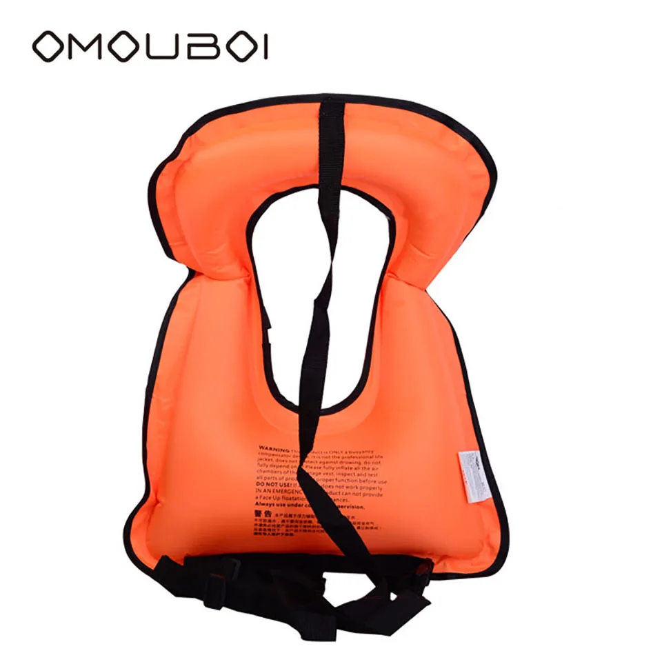 OMOUBOI Оранжевый над головой плавательный жилет надувной поплавок безопасности жизни с водонепроницаемым набором для макияжа в органайзере для детей.