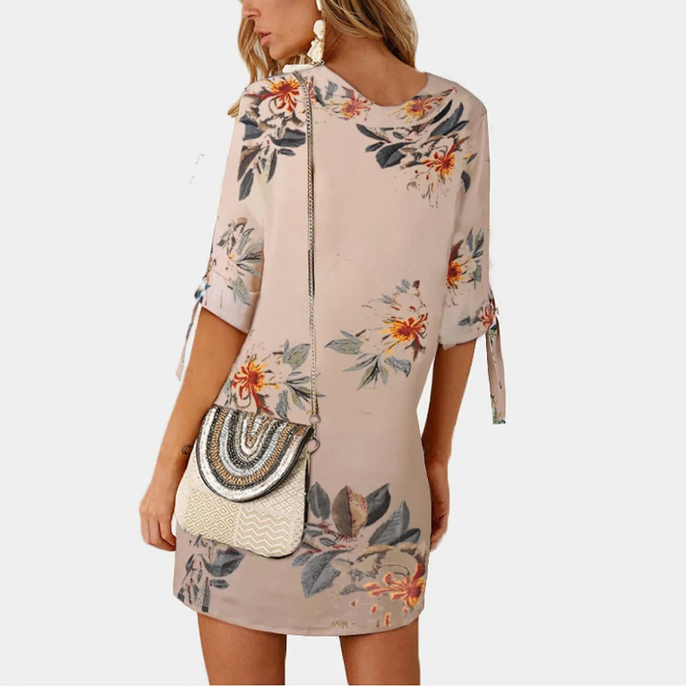 Женские летние платья с цветочным принтом и бантом коктейльное повседневное