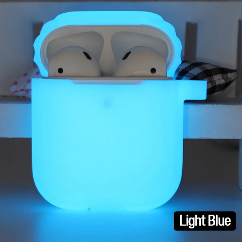 LightBlue LYMOC Чехлы для наушников для Airpods 2 беспроводные Bluetooth наушники для Airpods 2 светящийся светильник защитная пленка Водонепроницаемая Противоударная - Цвет: LightBlue