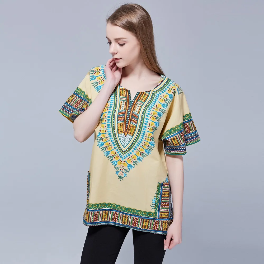 Dashikiage унисекс Этническая винтажная 70s Бохо племенная африканская рубашка с принтом Дашики хлопок Топ рубашка