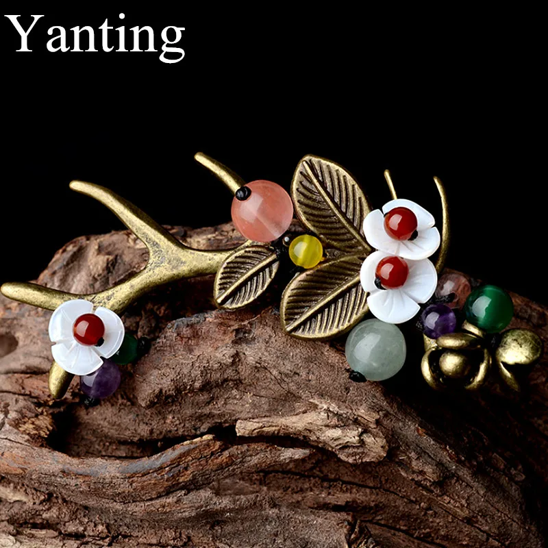 Женская брошь в форме рога оленя Yanting Винтажная ручной работы из медного сплава