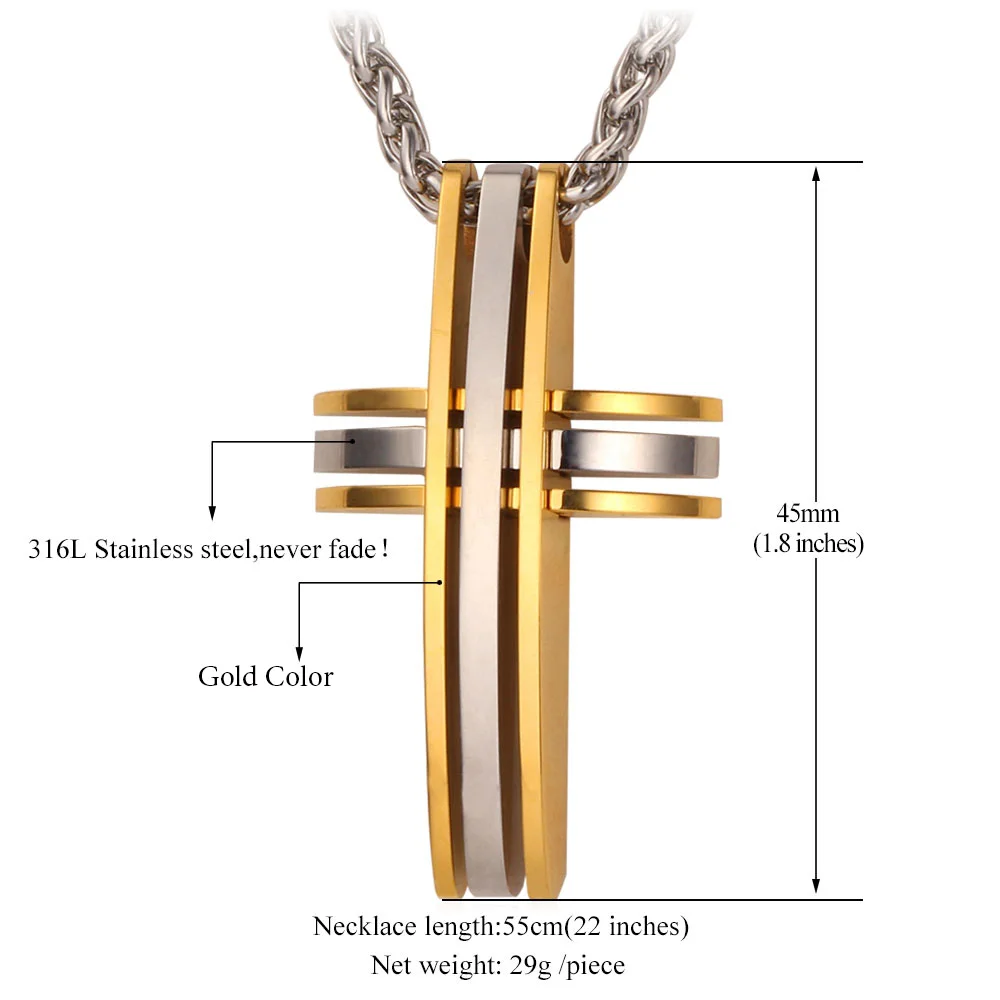 Двухцветное ожерелье с подвеской-крестом для мужчин 55 см Модная бижутерия в