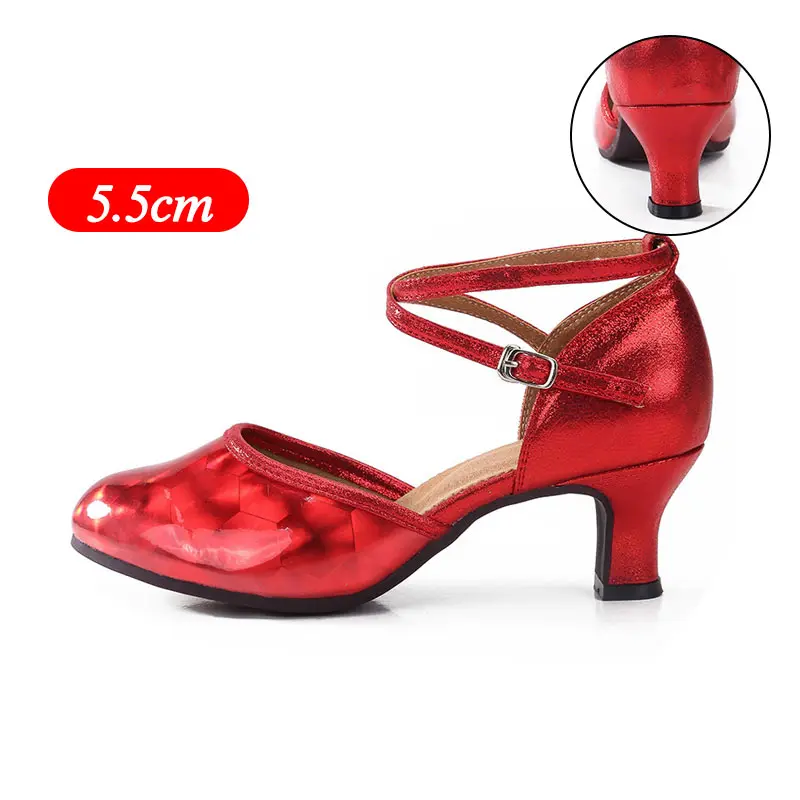 Red 5.5cm New Style Women Ladies Latin Tango Shoes For Dancing Closed Toe Red/Gold Ballroom Salsa Dance Shoes Wholesale Heels 3.5cm/5.5cm - Цвет: Red 5.5cm