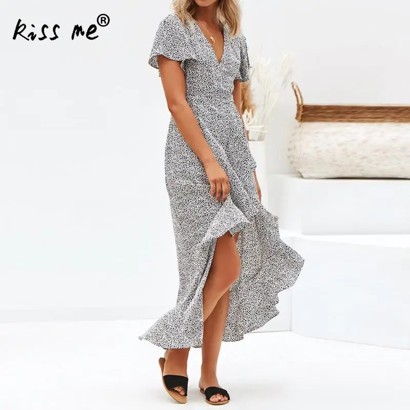 Женское длинное пляжное платье в горошек винтажное богемное Платье макси с