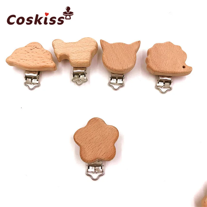 Mordedor de flores de madera para beb&eacute;, Clips para chupete, soportes de Color s&oacute;lido, mordedor para beb&eacute;, broches para chupete infantil, accesorios-4