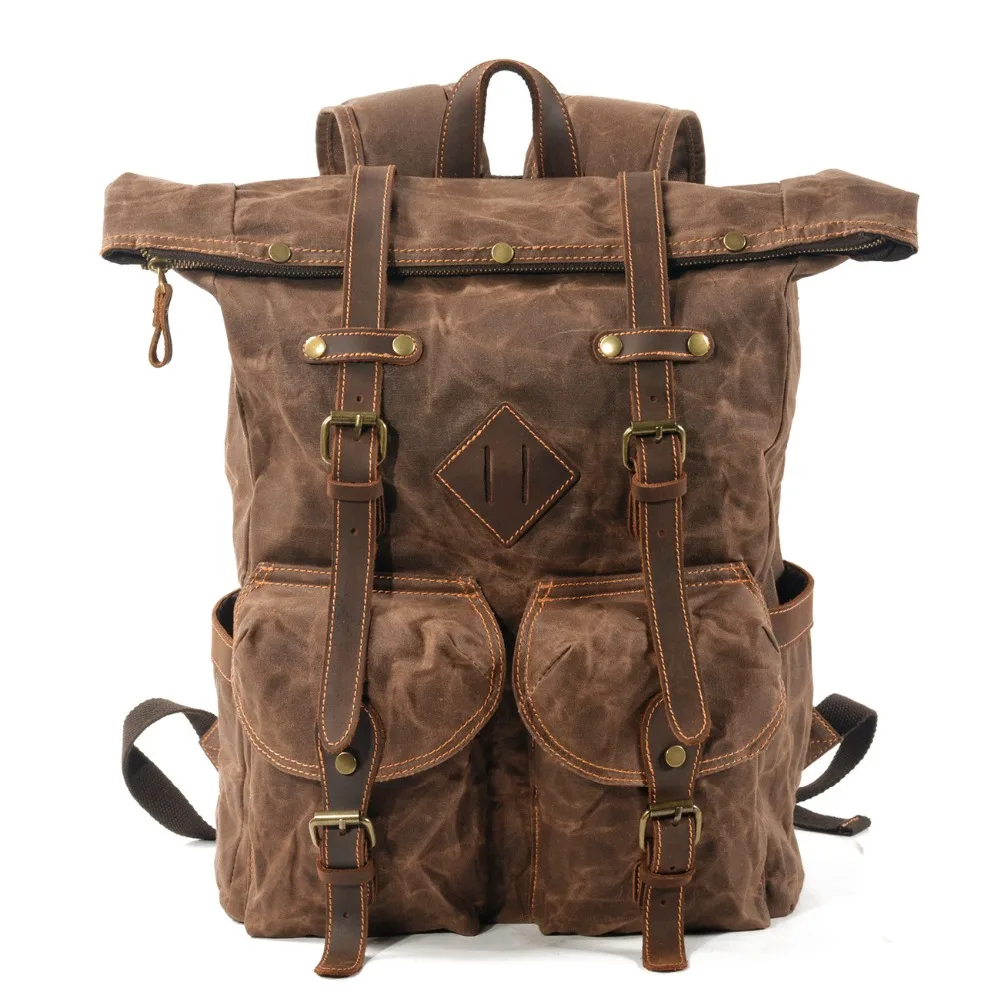 

YUPINXUAN Mens Large Capacity Canvas Leather Backpacks Retro Waterproof Rucksacks Vintage Canvas Daypacks Big Laptop Back Packs