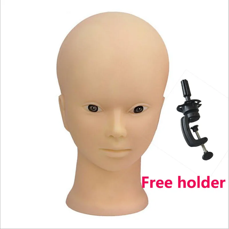 52cm Bald Manikin head With Black Table Clamp Woman Doll Head For Wig Making Hat Display Maniquin Head Wig Stand