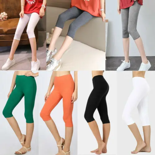 Летние женские короткие леггинсы с высокой талией однотонные спортивные