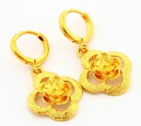 femme brincos yellow gold color rose flower dangle earrings for women fashion jewelry wedding accessories xmas gifts bijoux