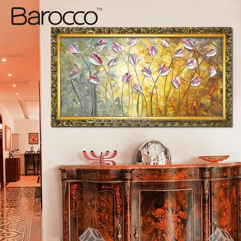 

100% Hand Painted Abstract Oil Painting On Canvas Modern Canvas Painting Wall Art Pink Flower Picture Painting For Living Room