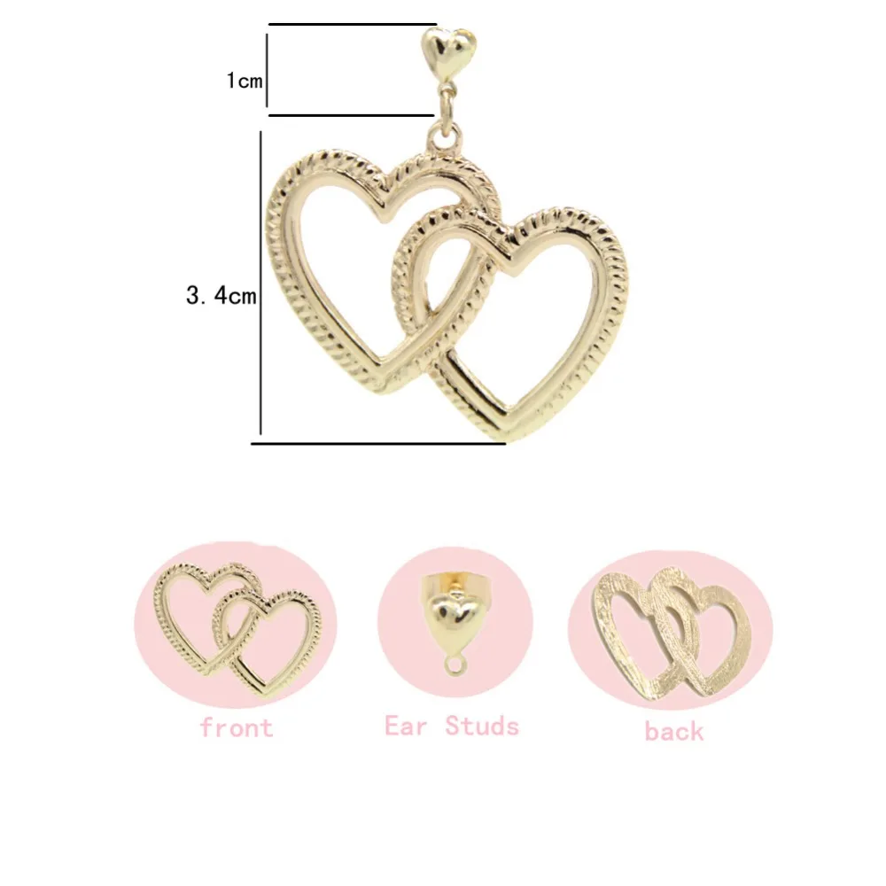 Lover Beauty New Hollow Heart Double Sweet Gold Love Earrings Orecchini Brincos Pendientes Oorbellen Women Gifts Jewelry -D | Украшения и