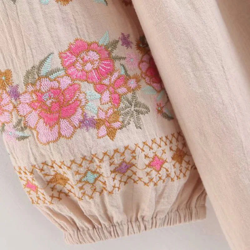 Женские пляжные Топы Boho Chic винтажная блузка с бахромой и цветочной вышивкой