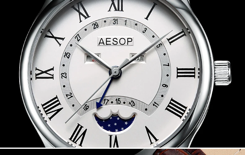 Новинка AESOP часы для мужчин сапфировое стекло кварцевые наручные часы Moon Phase Кожа Мужские часы Relogio Masculino Hodinky reloj hombr