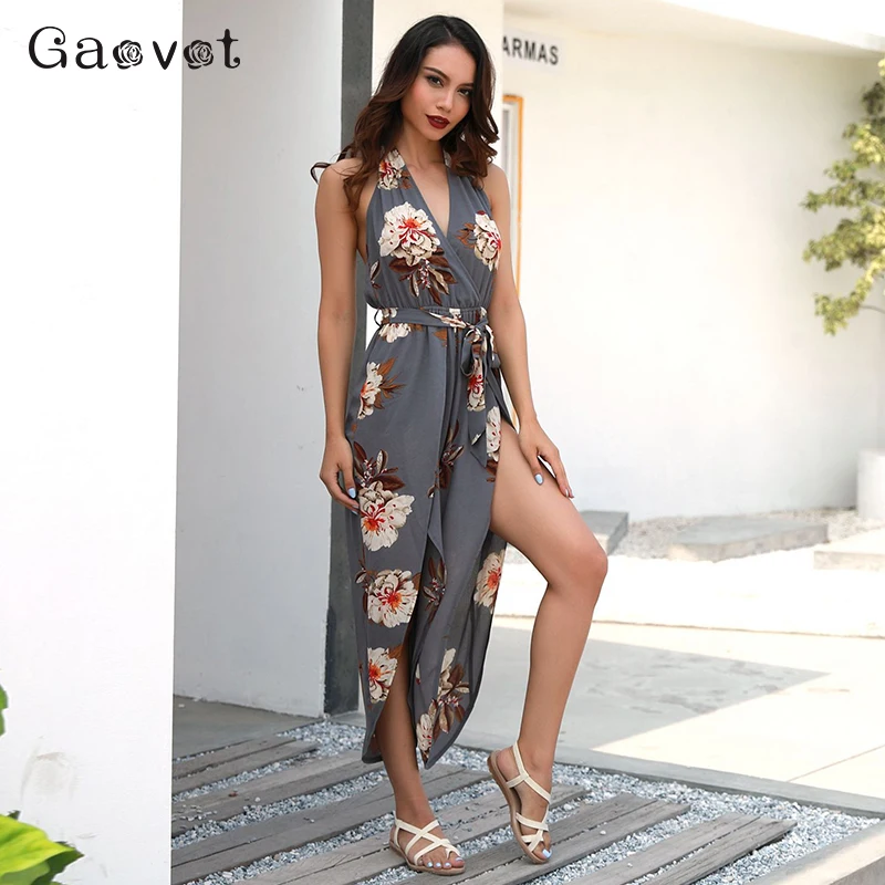 Gaovot 2019 летние винтажные женские комбинезоны с цветочным принтом бретелькой на