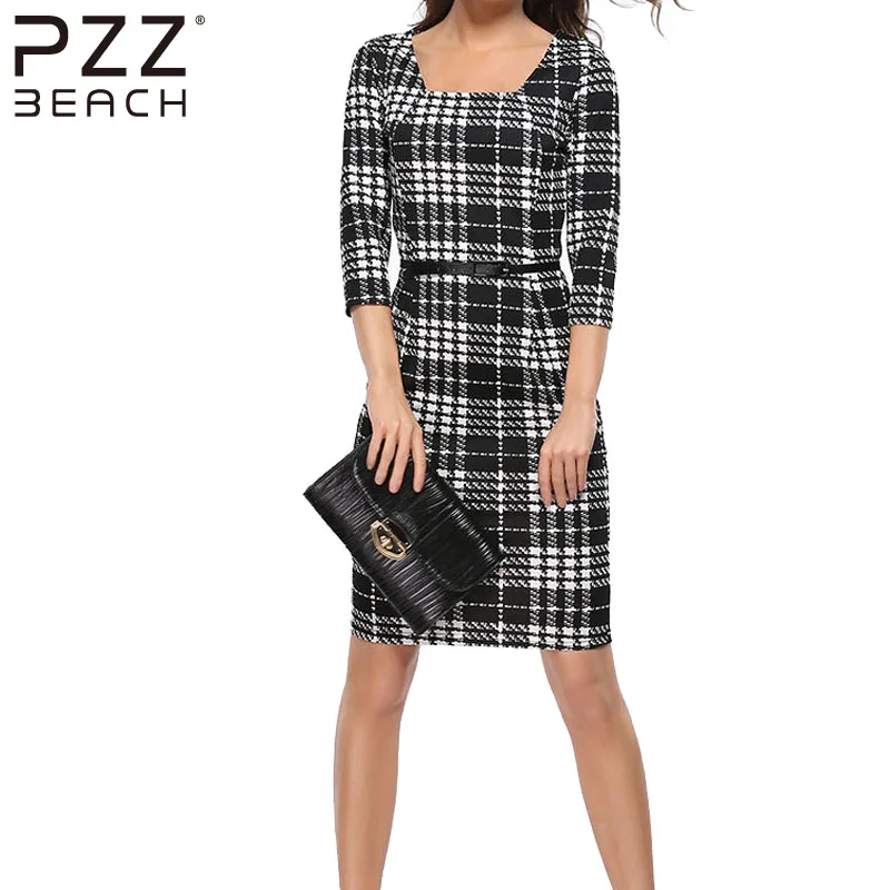 2016 большие Размеры Осень три четверти рукав Bodycon платье карандаша женские