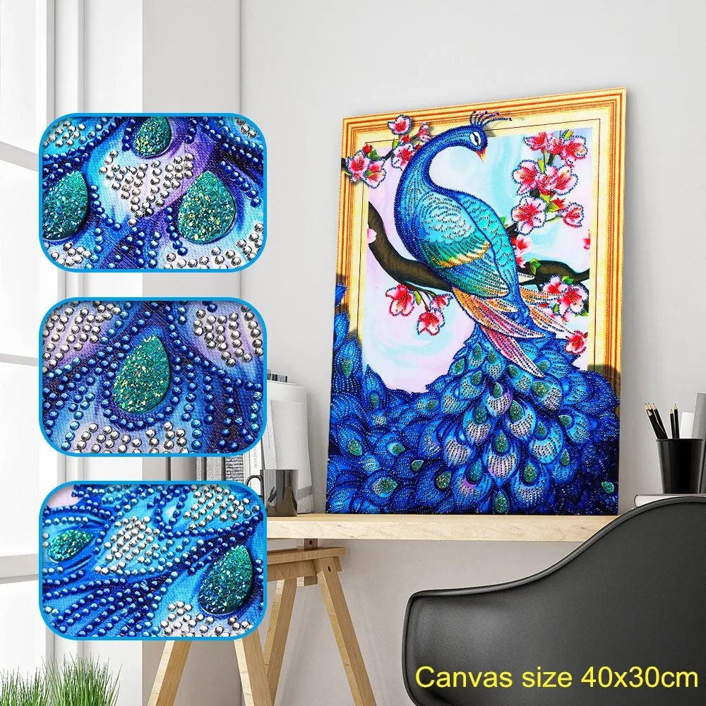 Peacock with flower Алмазная картина особой формы, Бабочка, павлин, волк, сова, цветок, сделай сам, 5D, частичная дрель, наборы для вышивки крестом, Кристальные стразы, искусство - Цвет: Peacock with flower