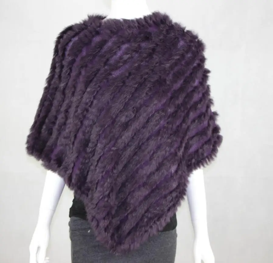 purple Ручная работа, вязаное женское пончо из кроличьего меха, натуральный мех кролика, Модное пончо, шаль, куртка, пальто - Цвет: purple