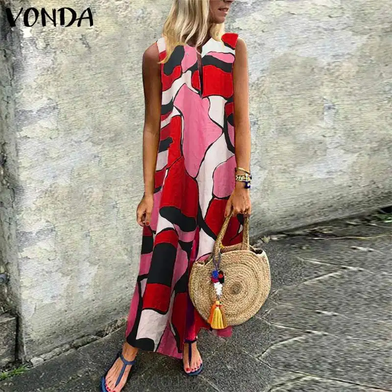 Женское платье с винтажным принтом VONDA повседневное Свободное длинное v-образным
